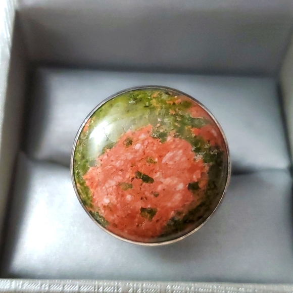 Sterling Silver 925 Unakite Heavy Ring